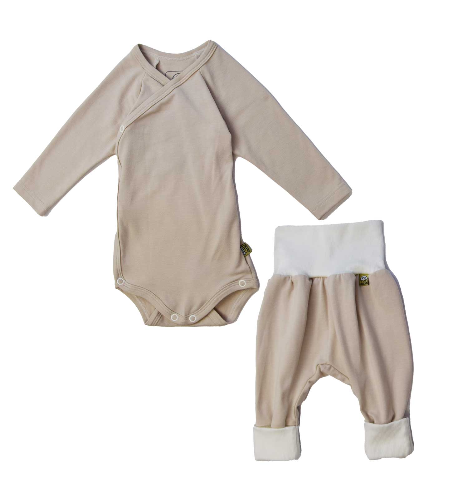 Bio Baby-Set Neutral 2teilig beige aus Bambus Wickelbody und Hose