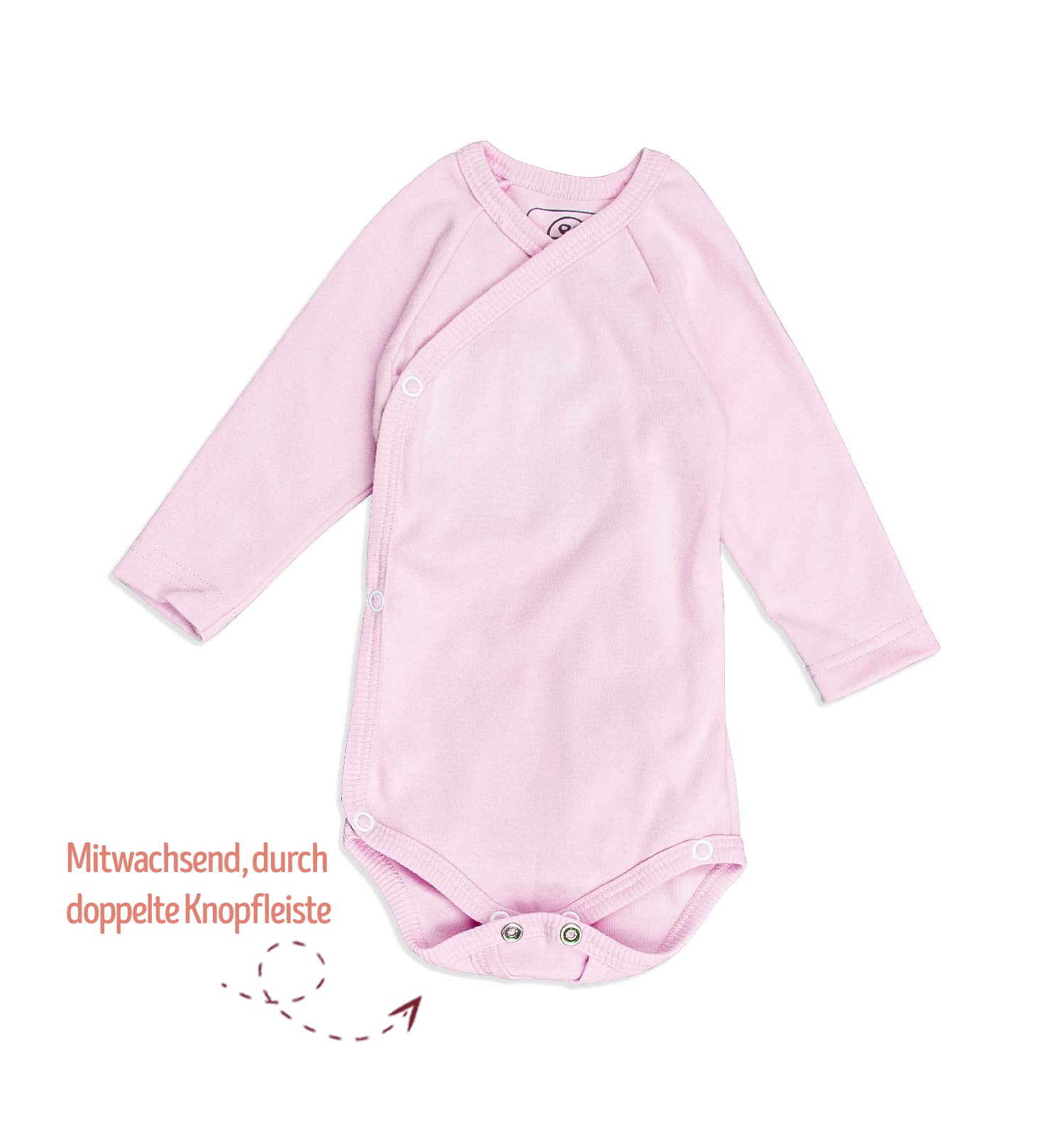 Baby Wickelbody langarm rosa 100 % Baumwolle – sticklett Online Store