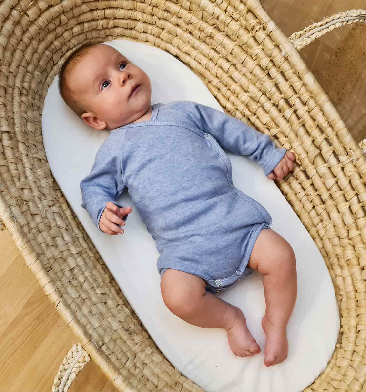 Baby Wickelbody jeans-hellblau meliert | sticklett Online Store.