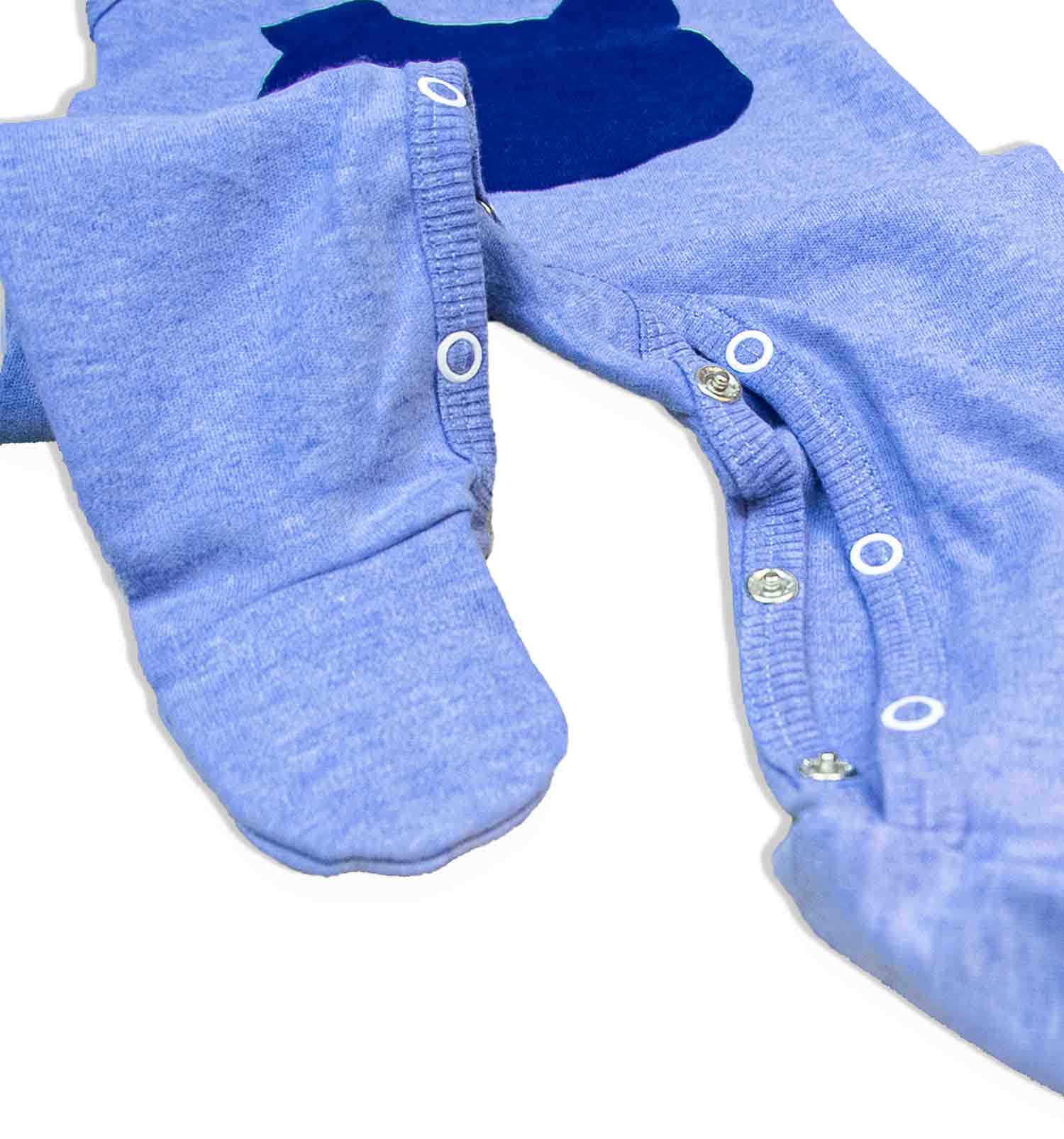 Baby-Strampler mitwachsend mit Wickelöffnung in hellblau | sticklett Online Store.