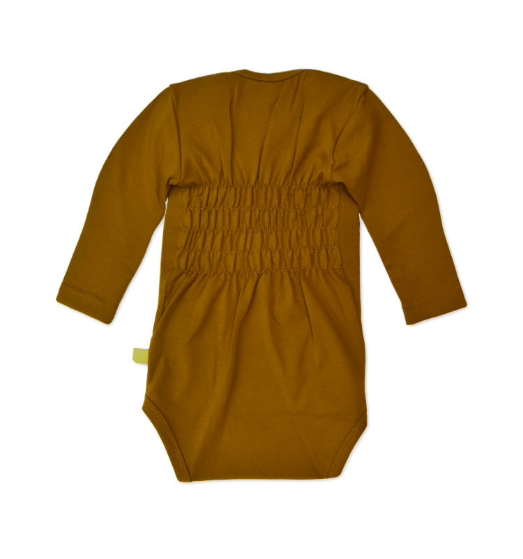 Babykleidung Body mit Schlupfkragen in Ocker, mitwachsend