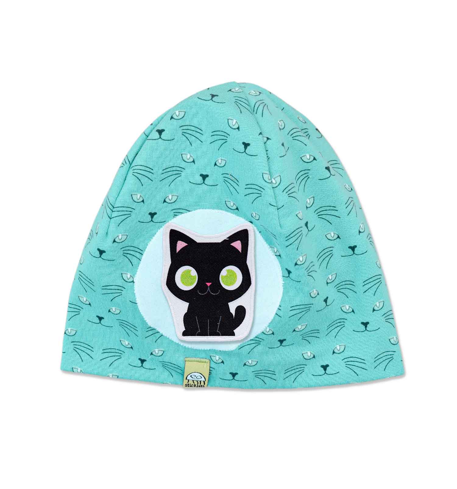 Beanie türkis mit Katzen (glow-in-the-night-Effekt) | sticklett Online Store.
