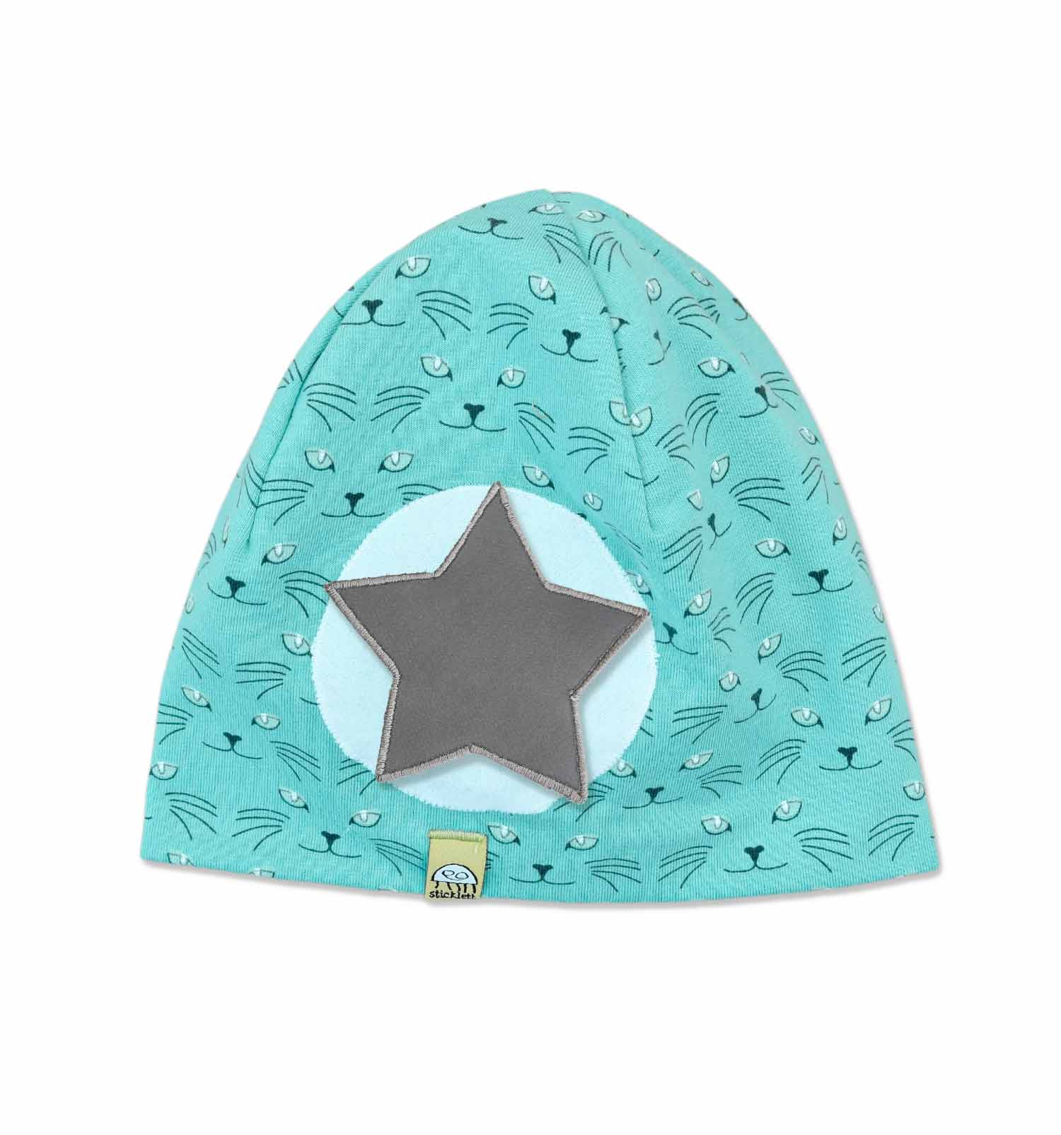 Beanie türkis mit Katzen (glow-in-the-night-Effekt) | sticklett Online Store.