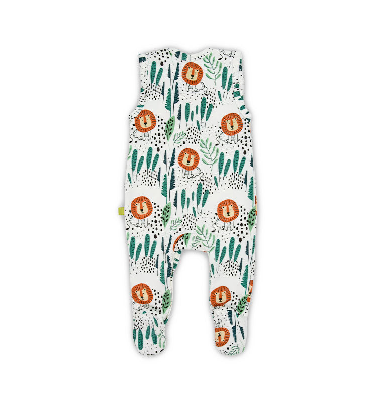 Babystrampler Newborn aus Organic Cotton löwenprint, naturweiß