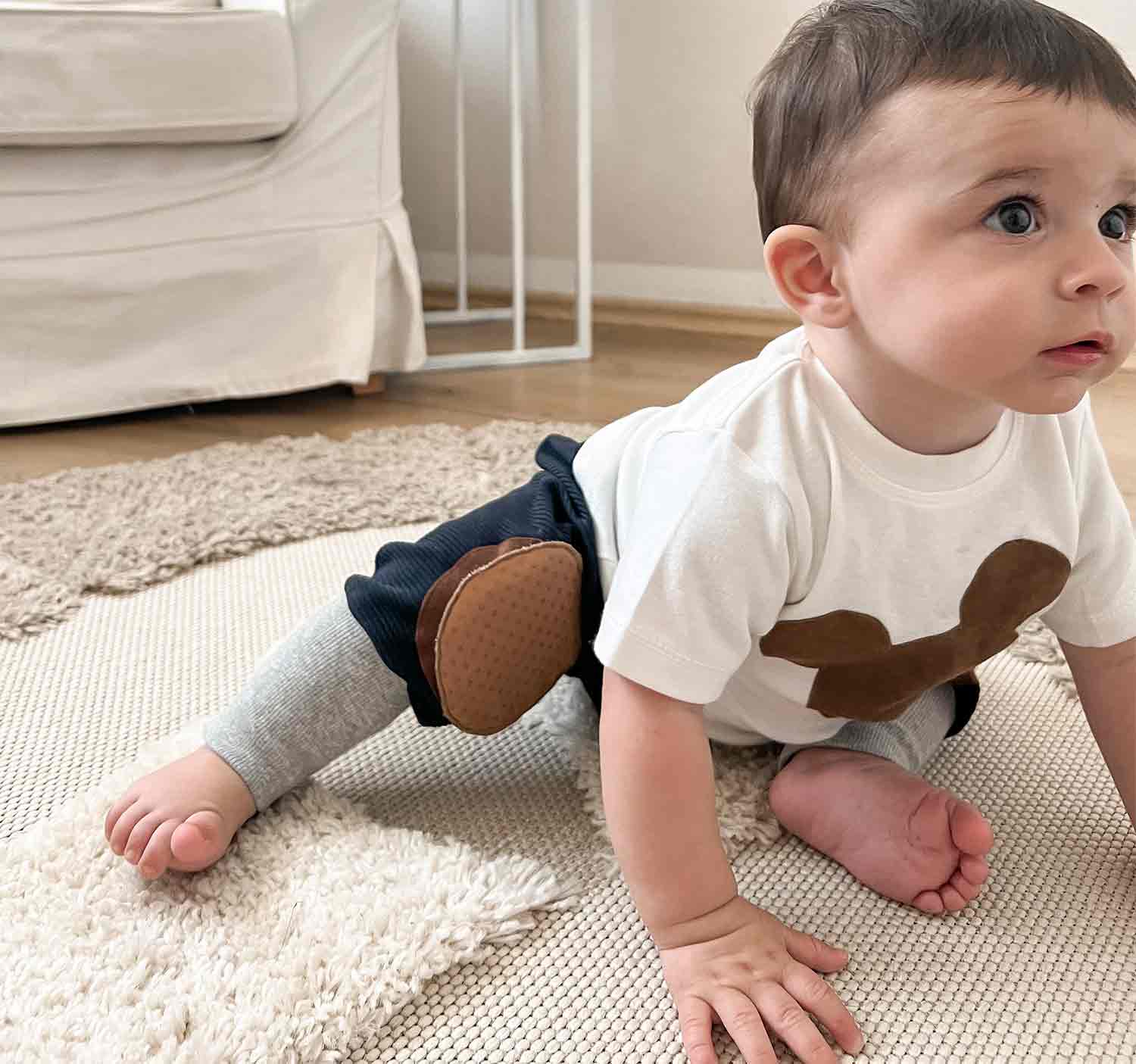 Baby Pumphose mit Klett Patches, Krabbelhose antirutsch Kniepolster als Knieschoner 