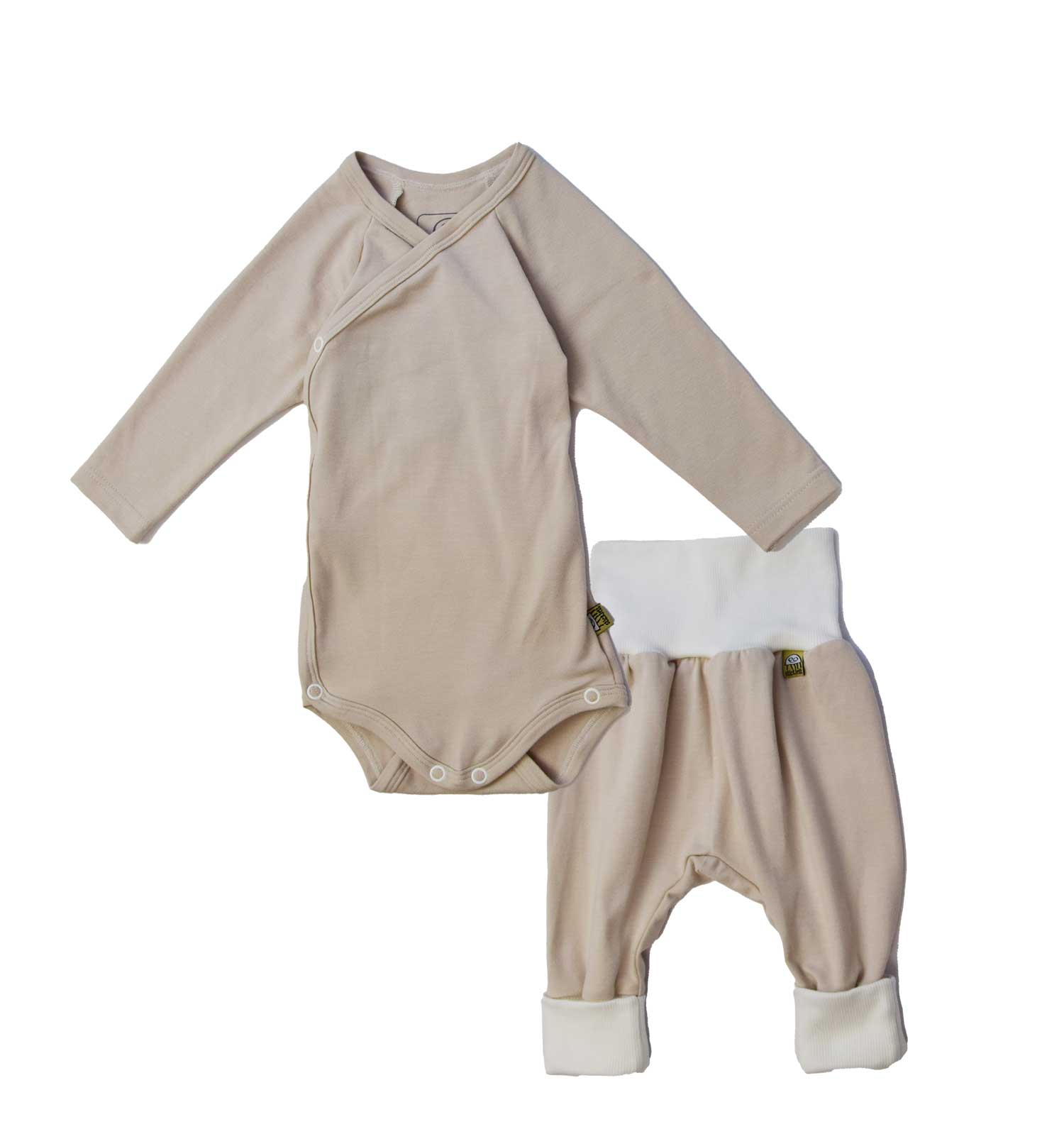 Bio Baby-Set Neutral 2teilig beige aus Bambus Wickelbody und Hose