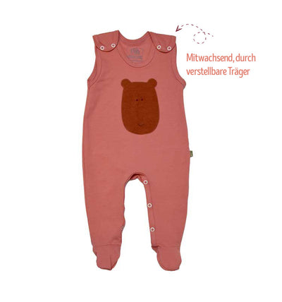 Baby Strampler mit Träger und Fuß mitwachsend in coralle