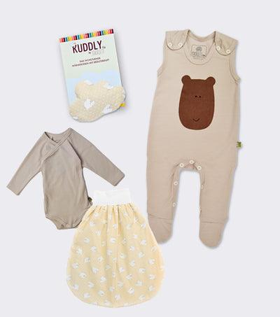 Premium Newborn-Set mit Kräuter-Wärmekissen aus Bio-Baumwolle/Bambus