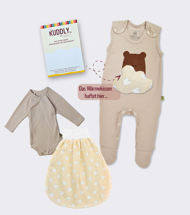 Premium Newborn-Set mit Kräuter-Wärmekissen aus Bio-Baumwolle/Bambus
