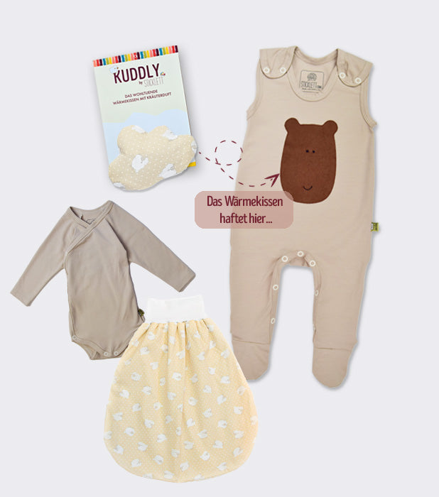 Premium Newborn-Set mit Kräuter-Wärmekissen aus Bio-Baumwolle/Bambus