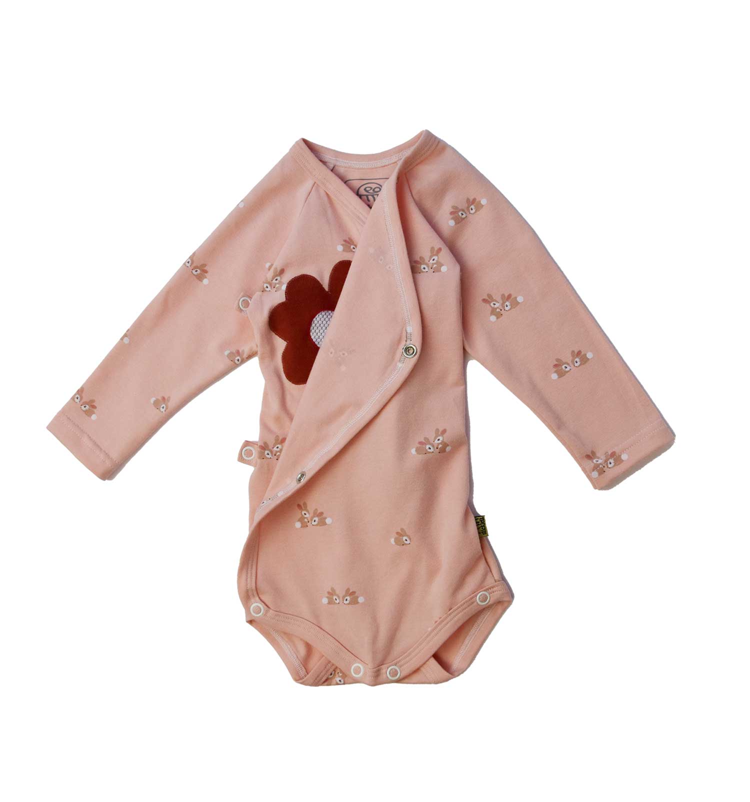 mitwachsender Baby Wickelbody in peach  mit Hasen langarm Bio Baumwolle