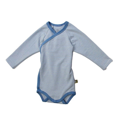 Bio Baby Wickelbody langarm in blau gestreift mit blaue Ringelstreifen