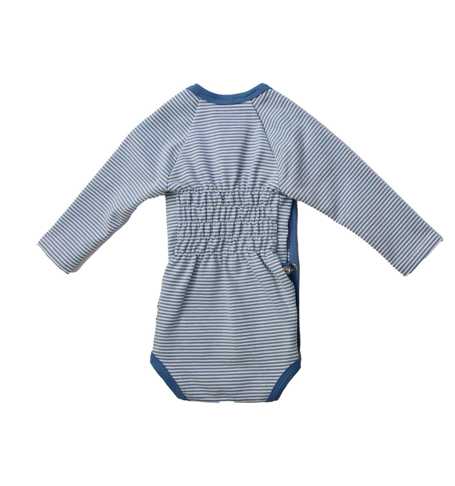 Bio Baby Wickelbody langarm in blau gestreift mit blaue Ringelstreifen