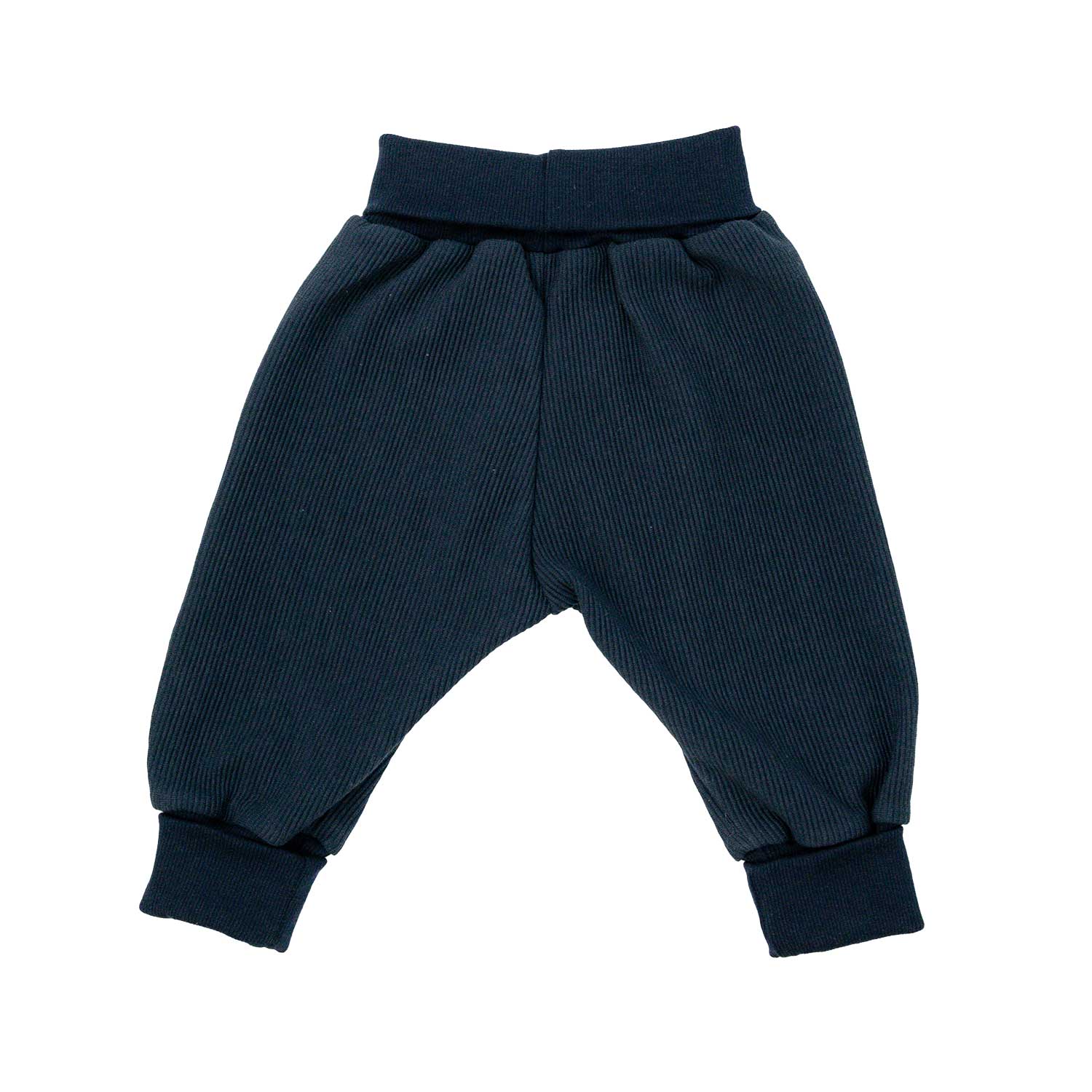 Rückseite einer Marine Blauen Hose mit hohen Trage Komfort ideal zum Mitwachsen für Babys 