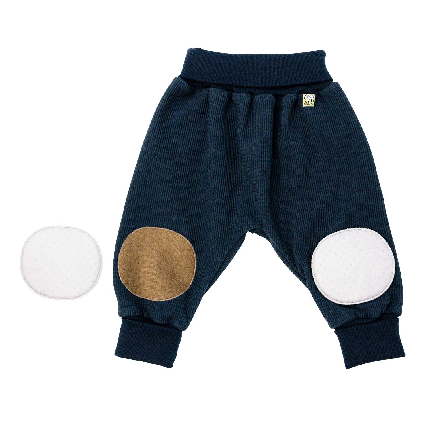 Bio Cord Baby Krabbelhose in Marineblau mit abnehmbaren Pads die als Knieschoner dienen