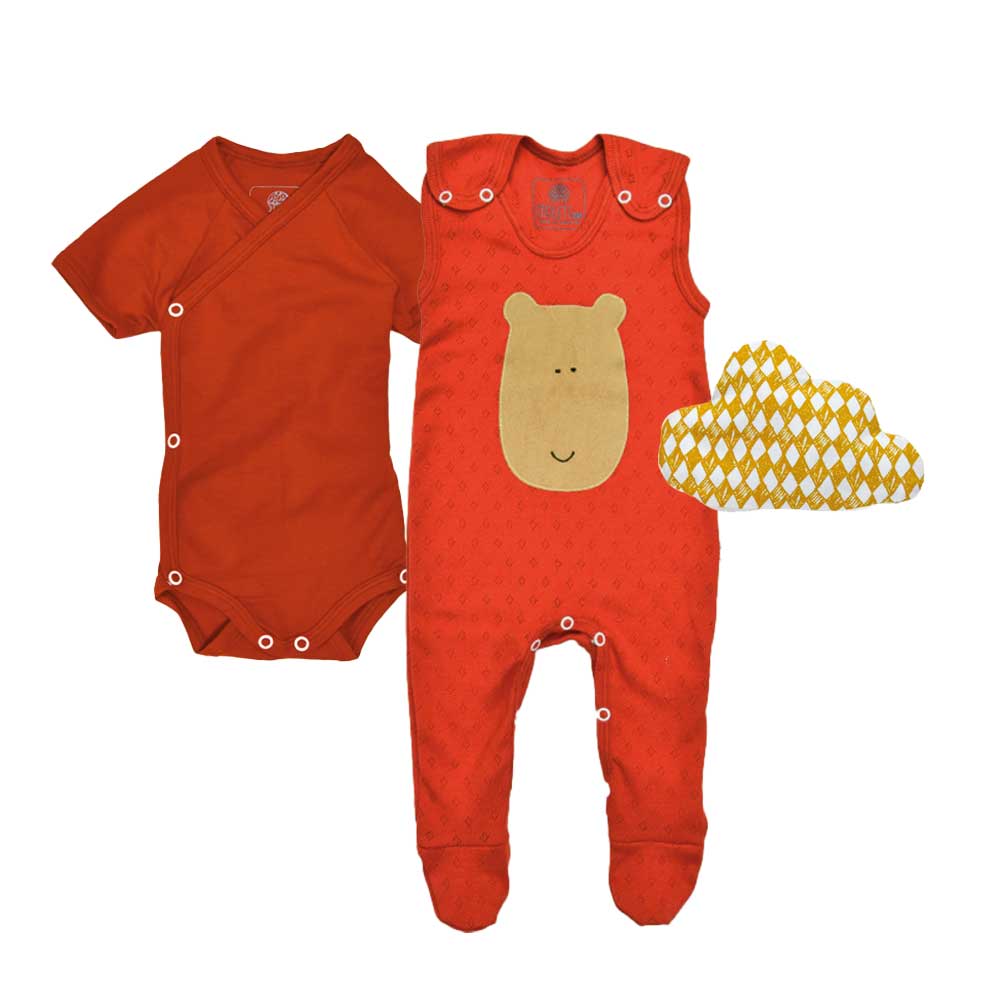 Geschenkset für Neugeborene in Rot – Wickelbody mit MARY-Funktion, Strampler & Wärmekissen, ideal zur Baby Shower