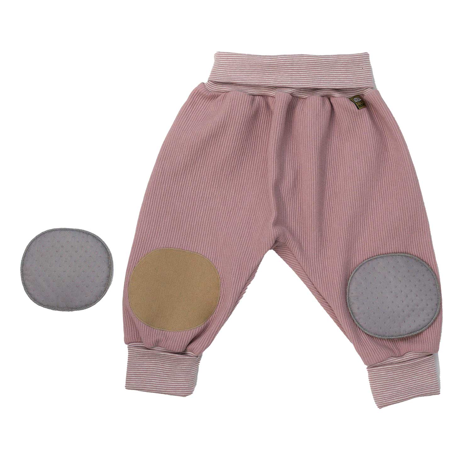 Rosa Baby Hose mit Knieschonern zum abnehmen die eine Antirutsch Funktion haben