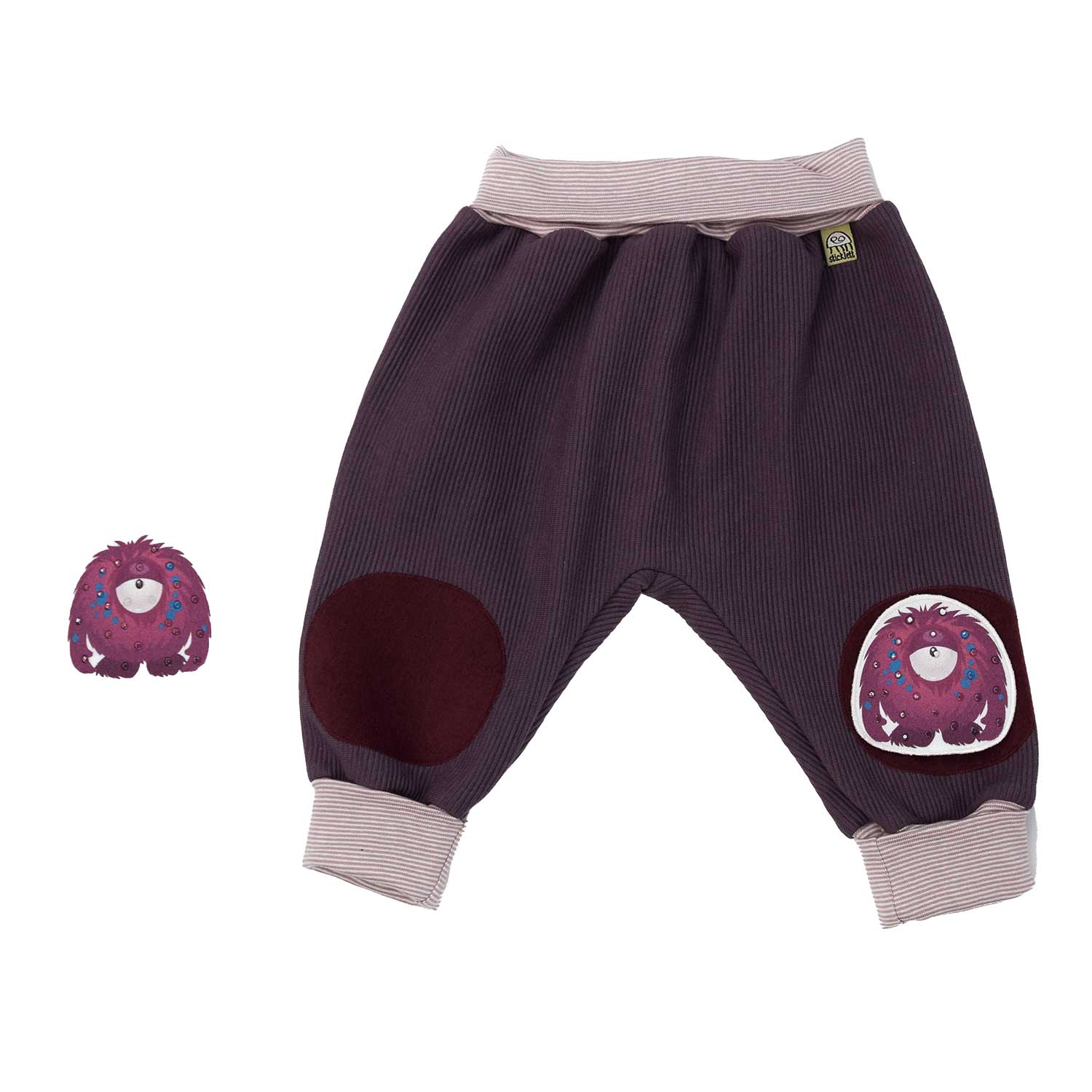 Violette Krabbelhose mit austauschbaren Knieschonern, weicher Stoff für maximalen Trage Komfort  