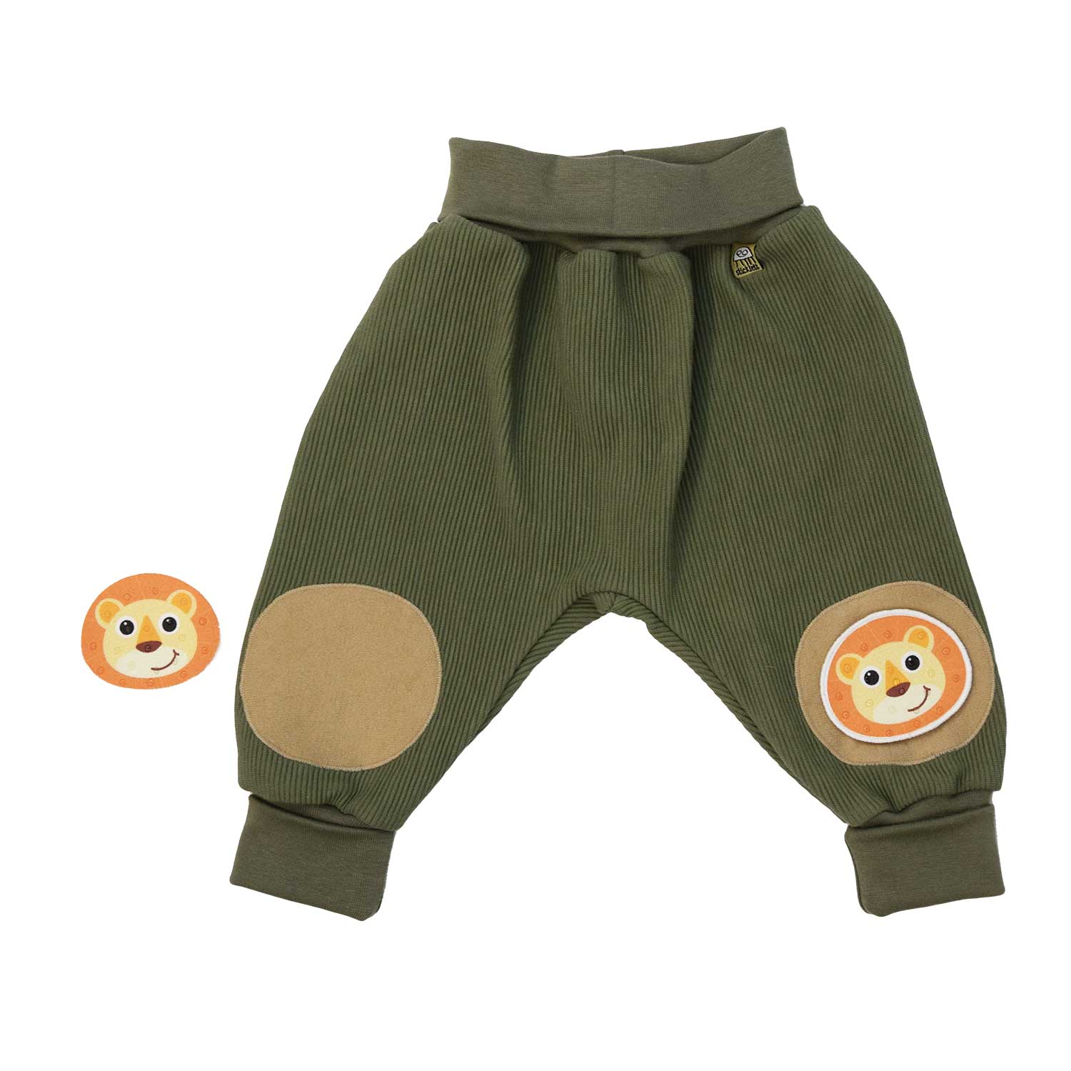 Weiche Krabbelhose mit Knieschonern zum abnehmen mit verschiedenen Motiven und verstellbaren Bund 
