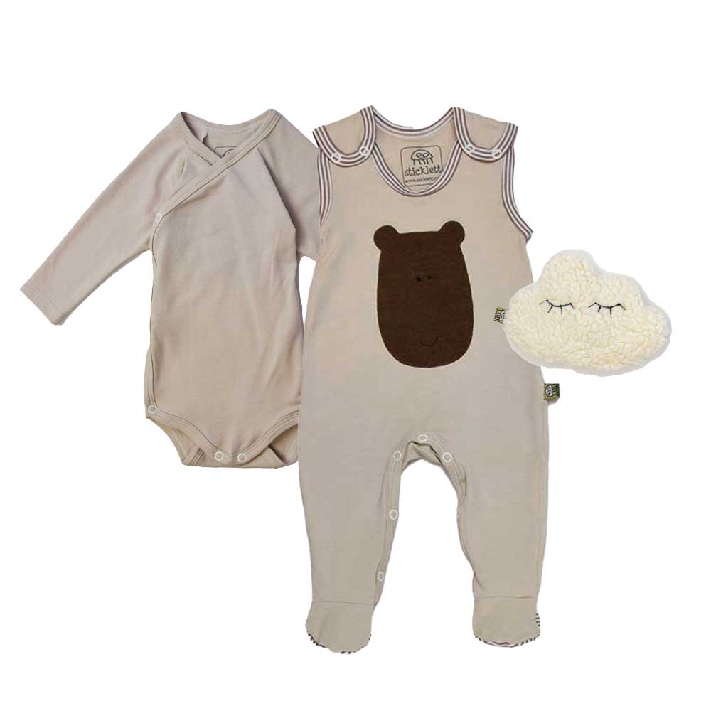 Beige Baby-Erstausstattung – 3-teiliges Set aus weichen Materialien