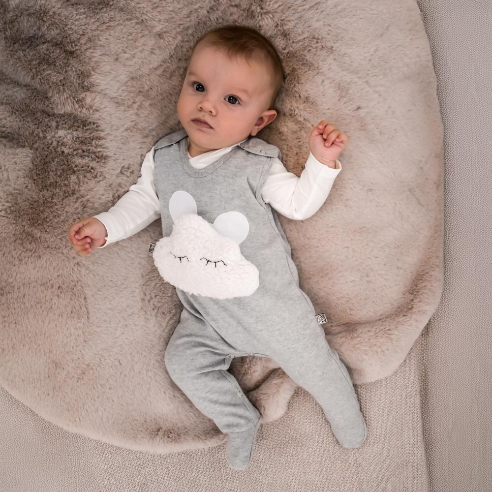 3-teiliges Newborn-Set in Grau mit Wickelbody, Strampler & Wärmekissen – für MARY by sticklett geeignet