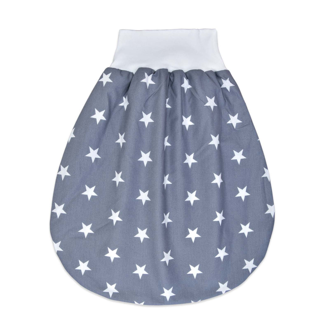 Pucksack - Strampelsack in grau mit großen Sternen | sticklett Online Store.