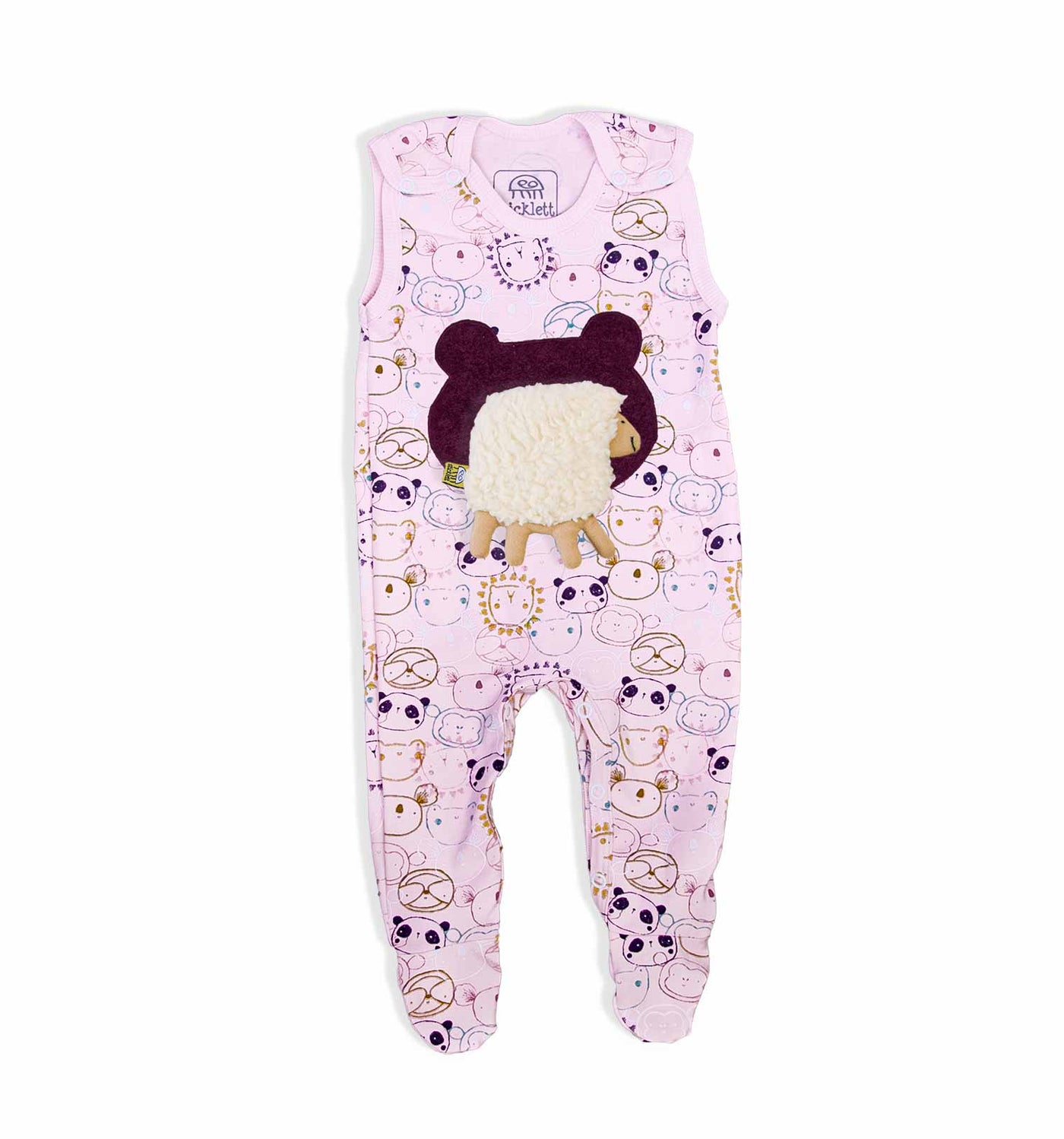 Baby-Strampler in rosa mit Pandas | sticklett Online Store.