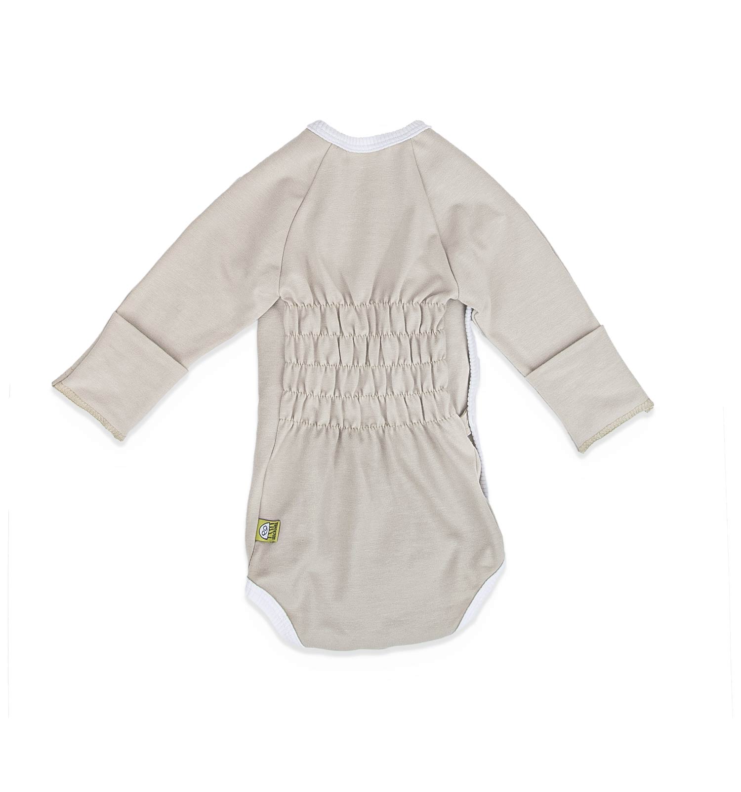 Baby Wickelbody mit Kratzschutz in grau-beige | sticklett Online Store.