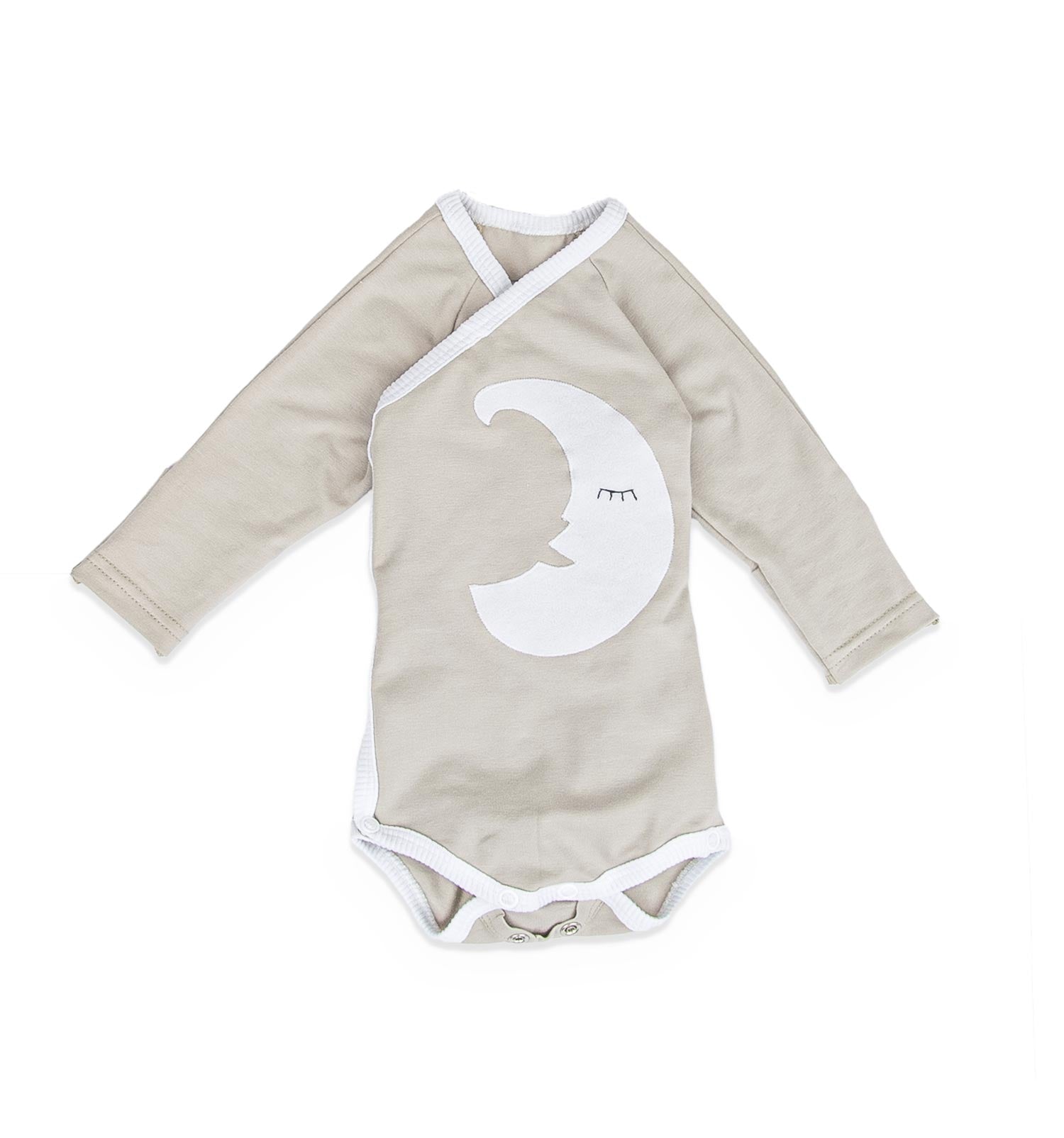 Baby Wickelbody mit Kratzschutz in grau-beige | sticklett Online Store.