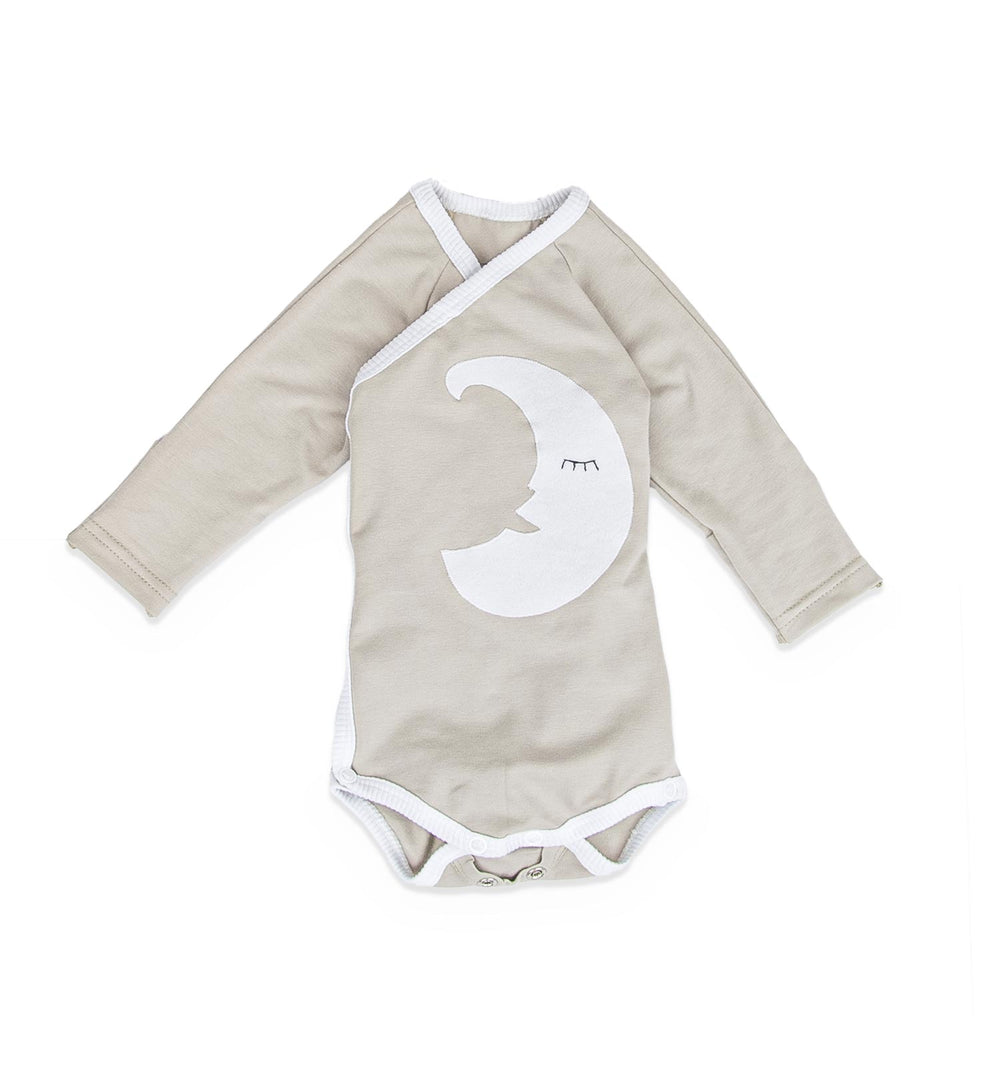 Baby Wickelbody mit Kratzschutz in grau-beige | sticklett Online Store.