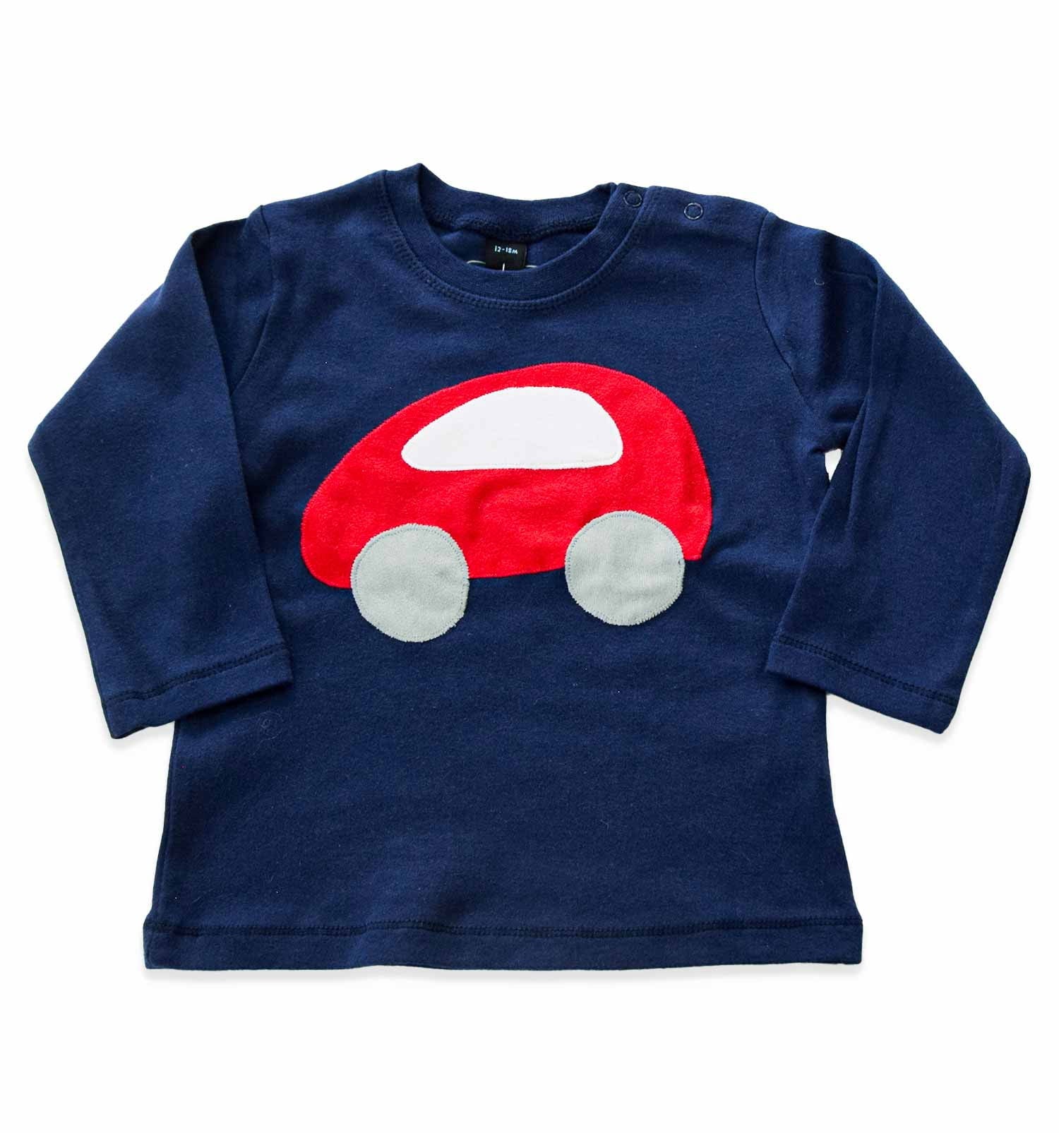 Baby T-Shirt langarm mit rotem Auto 74-80 | sticklett Online Store.