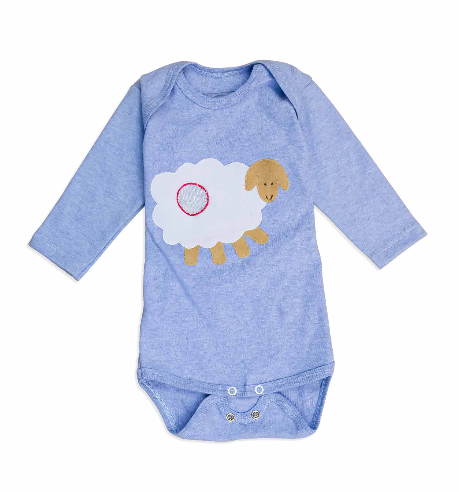 Baby Envelop Body mit Schaf langarm in hellblau-meliert und rosa | sticklett Online Store.