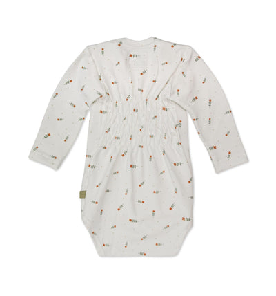Baby Body langarm mit Schlupfkragen im Blumenmuster, Qualität aus Österreich