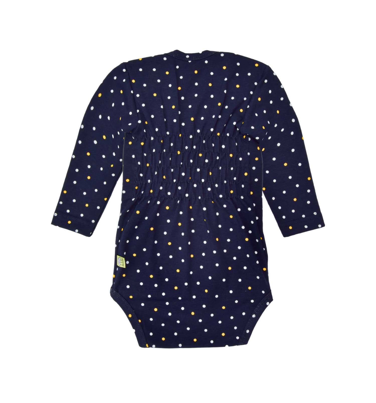 Babykleidung für Jungen und Mädchen, Baby Body in dunkelblau mit gelb-weißen Dots