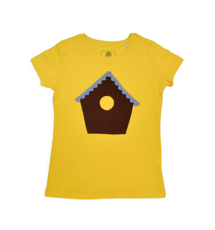 Mädchen T-Shirt kurzarm gelb mit Vogelhaus