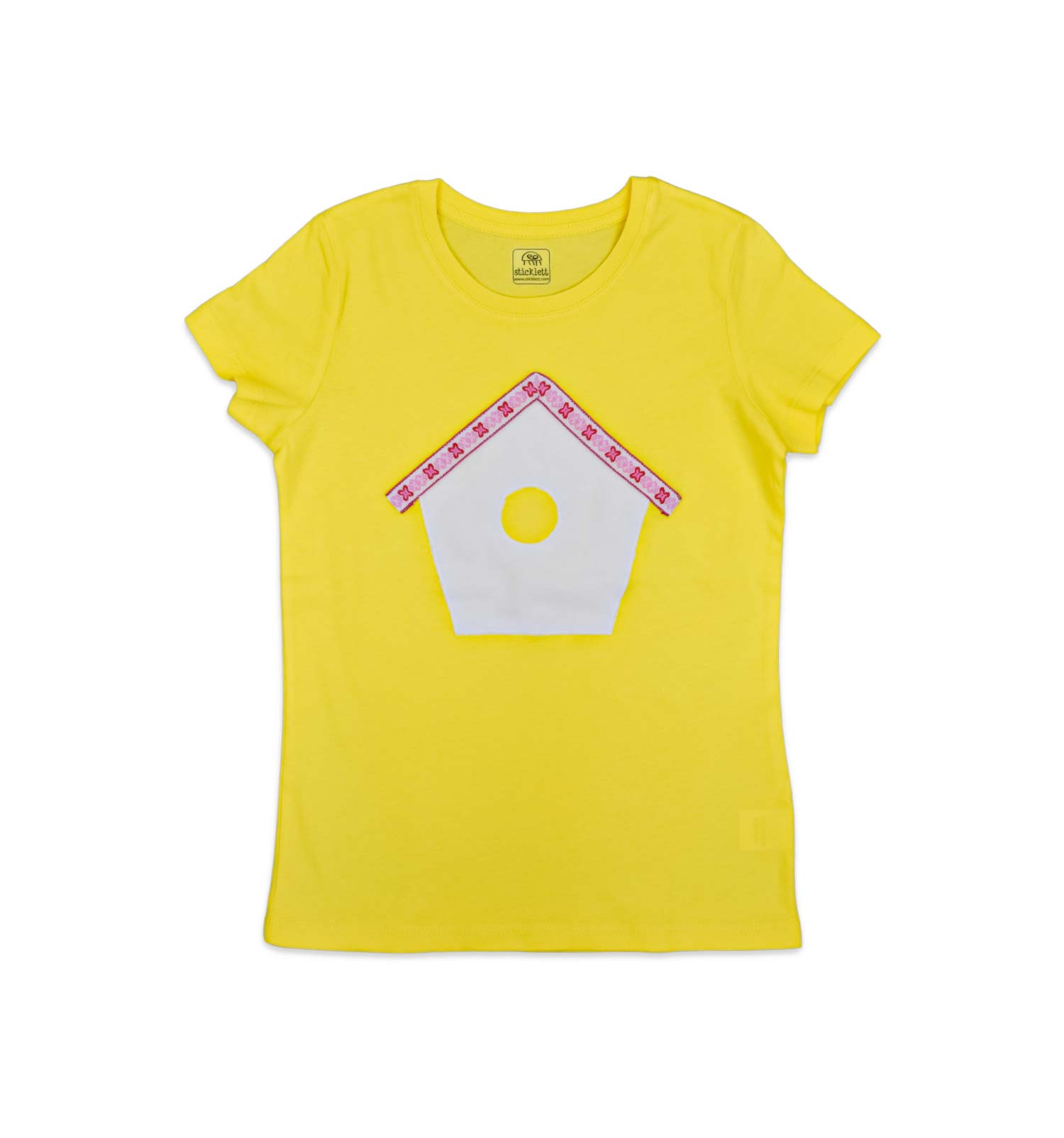 Mädchen T-Shirt mit Vogelhaus in gelb | sticklett Online Store.