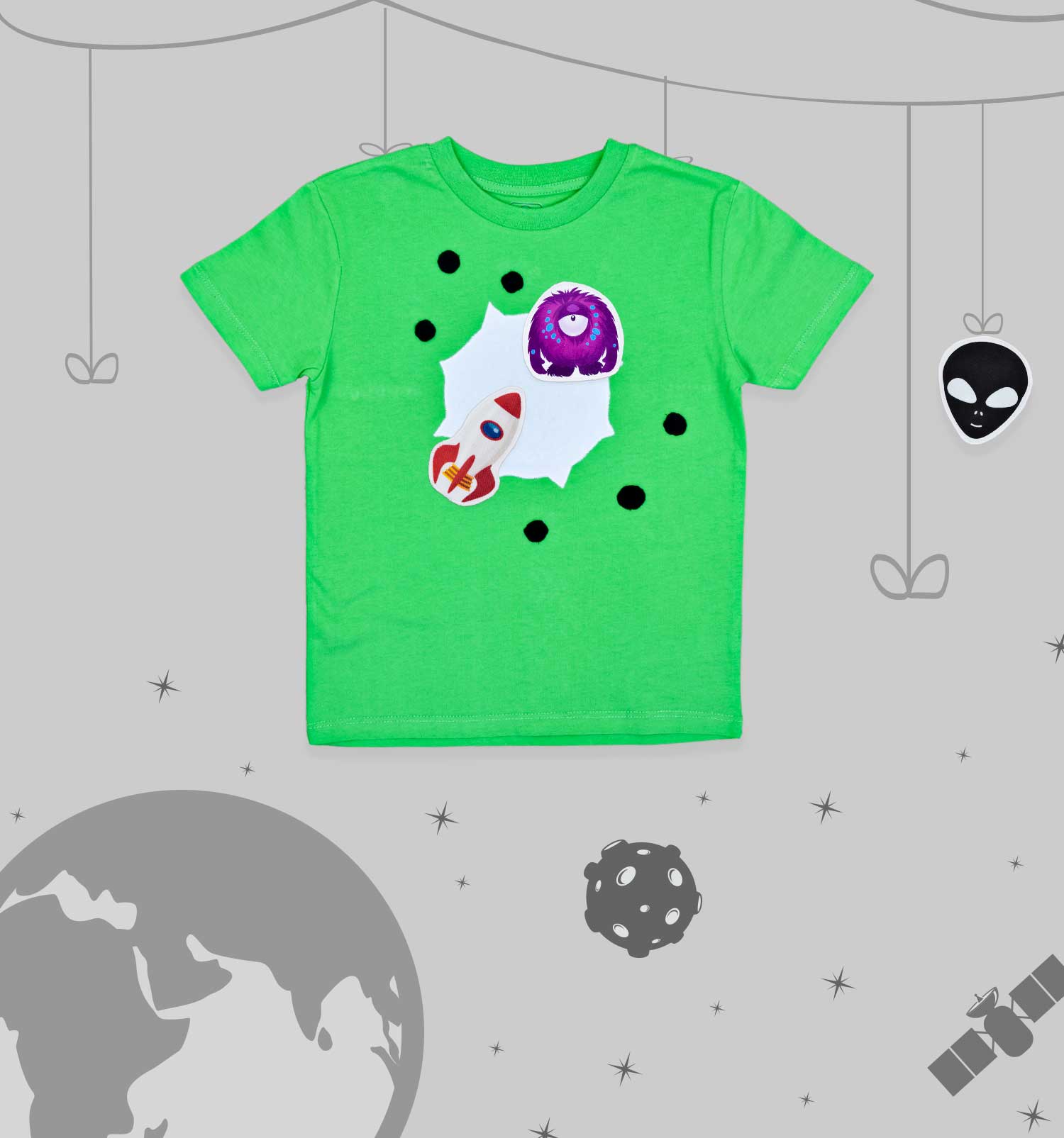 T-Shirt Geschichten-Erzähl-Set "Weltraummission" mit 3 austauschbaren Astronauten Motiven | sticklett Online Store.