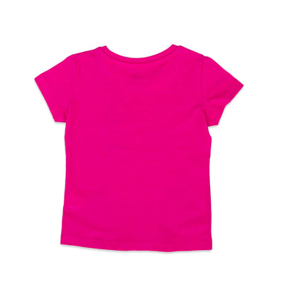 Mädchen T-Shirt in pink mit aufgenähter Blumenwiese - kurzarm | sticklett Online Store.