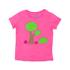 Mädchen T-Shirt in Pink mit aufgenähtem Garten Bild | sticklett Online Store.