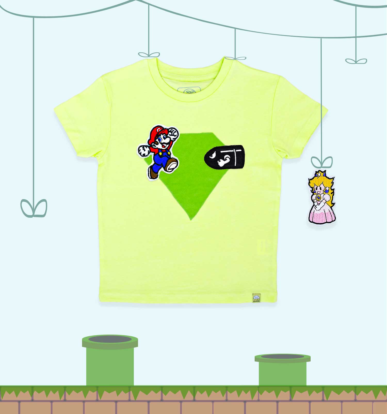 T-Shirt Set "Mario World" mit 3 austauschbaren Klett-Patches | sticklett Online Store.