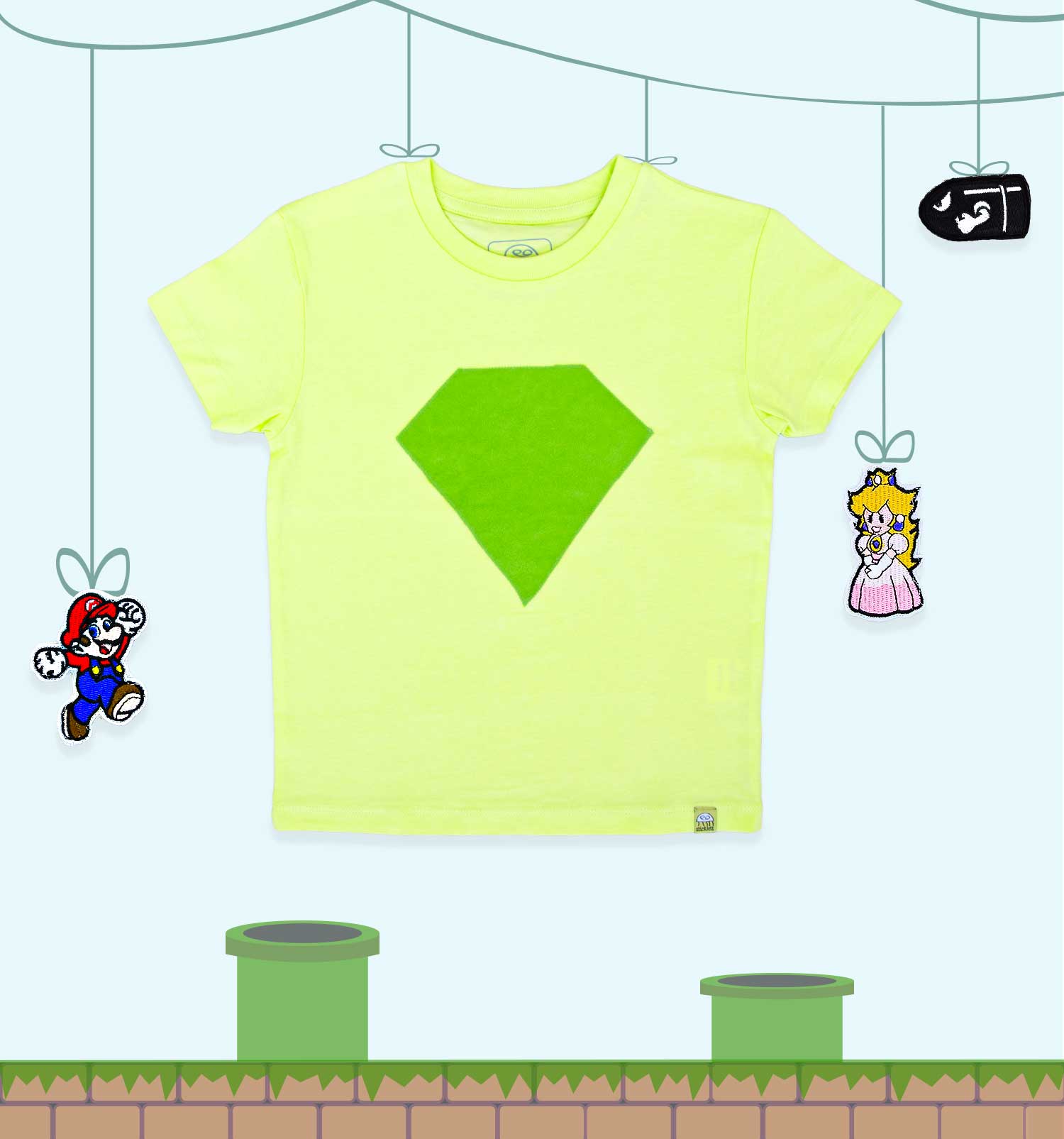 T-Shirt Set "Mario World" mit 3 austauschbaren Klett-Patches | sticklett Online Store.