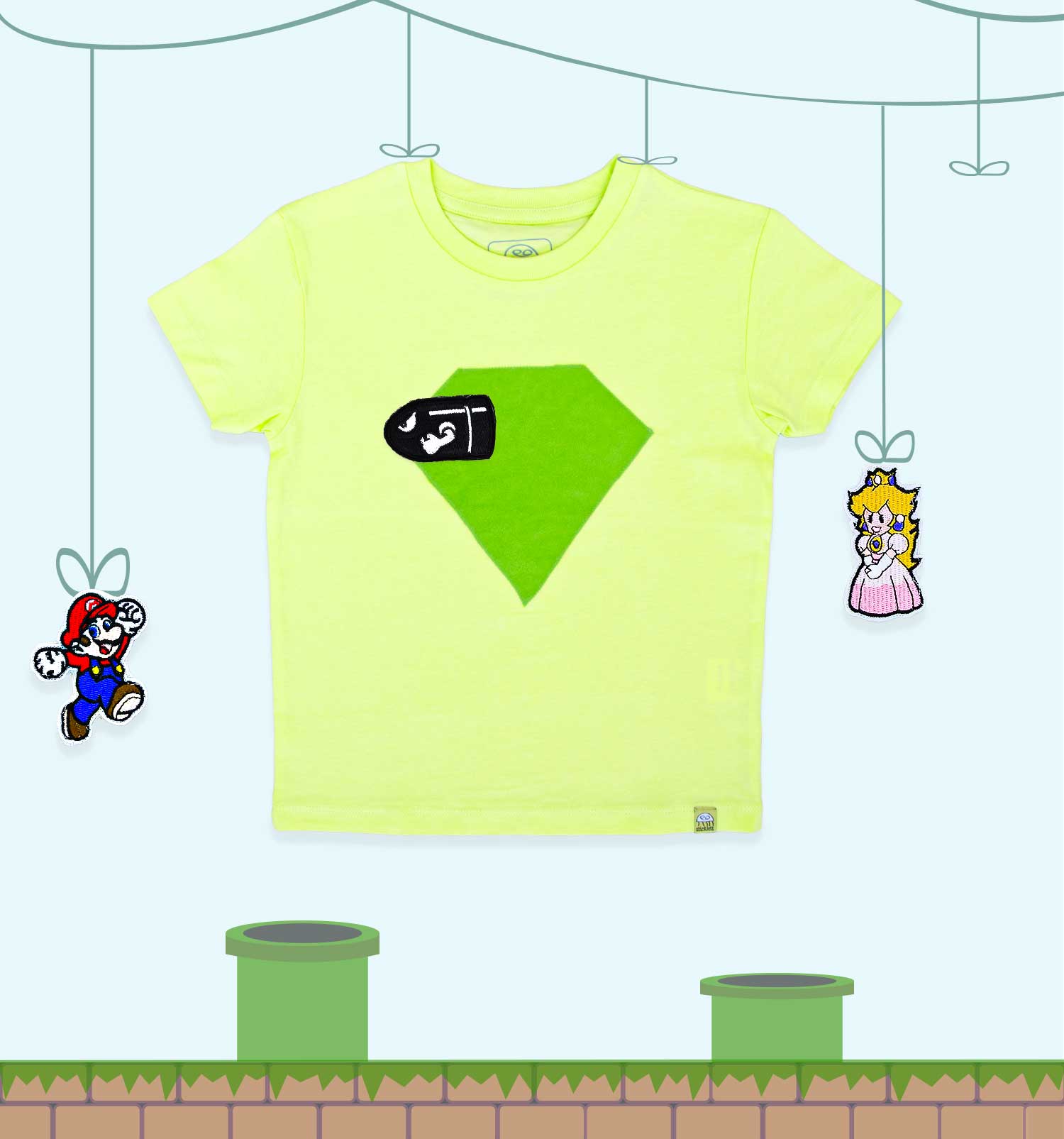 T-Shirt Set "Mario World" mit 3 austauschbaren Klett-Patches | sticklett Online Store.