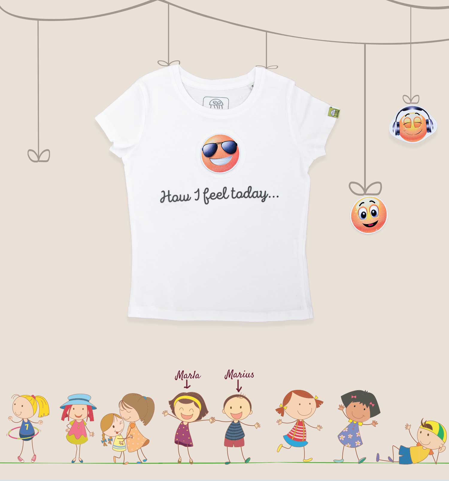 T-Shirt Set "So fühle ich mich heute ..." mit 3 austauschbaren Smiley Figuren | sticklett Online Store.