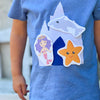 T-Shirt kurzarm blau mit Schloss und Meerjungfrau und Delphine