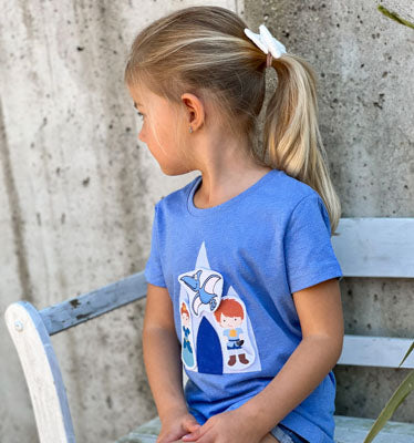 T-Shirt Mädchen kurzarm blau, Schluss mit Prinzessin und Prinz