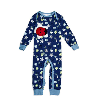 Schlafanzug Baby-Overal mit lustigem Tier Print in Nachtblau | sticklett Online Store.