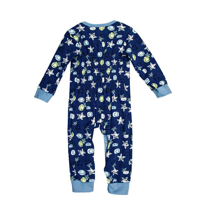 Schlafanzug Baby-Overal mit lustigem Tier Print in Nachtblau | sticklett Online Store.