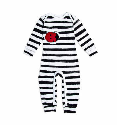 Schlafanzug Baby-Overall mit breiten schwarz-weißen Streifen | sticklett Online Store.