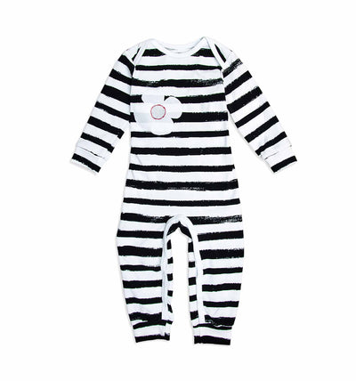 Schlafanzug Baby-Overall mit breiten schwarz-weißen Streifen | sticklett Online Store.