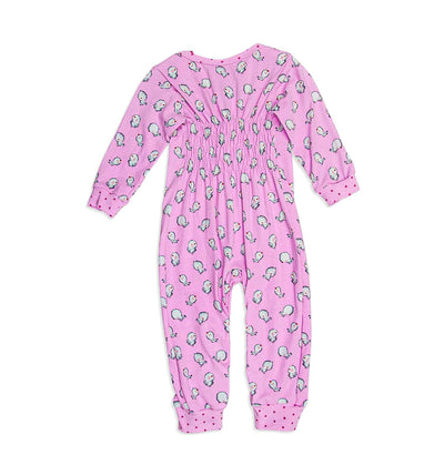Mädchen Schlafanzug Baby-Overall mit Piepmatz in Bubblegum-Pink | sticklett Online Store.